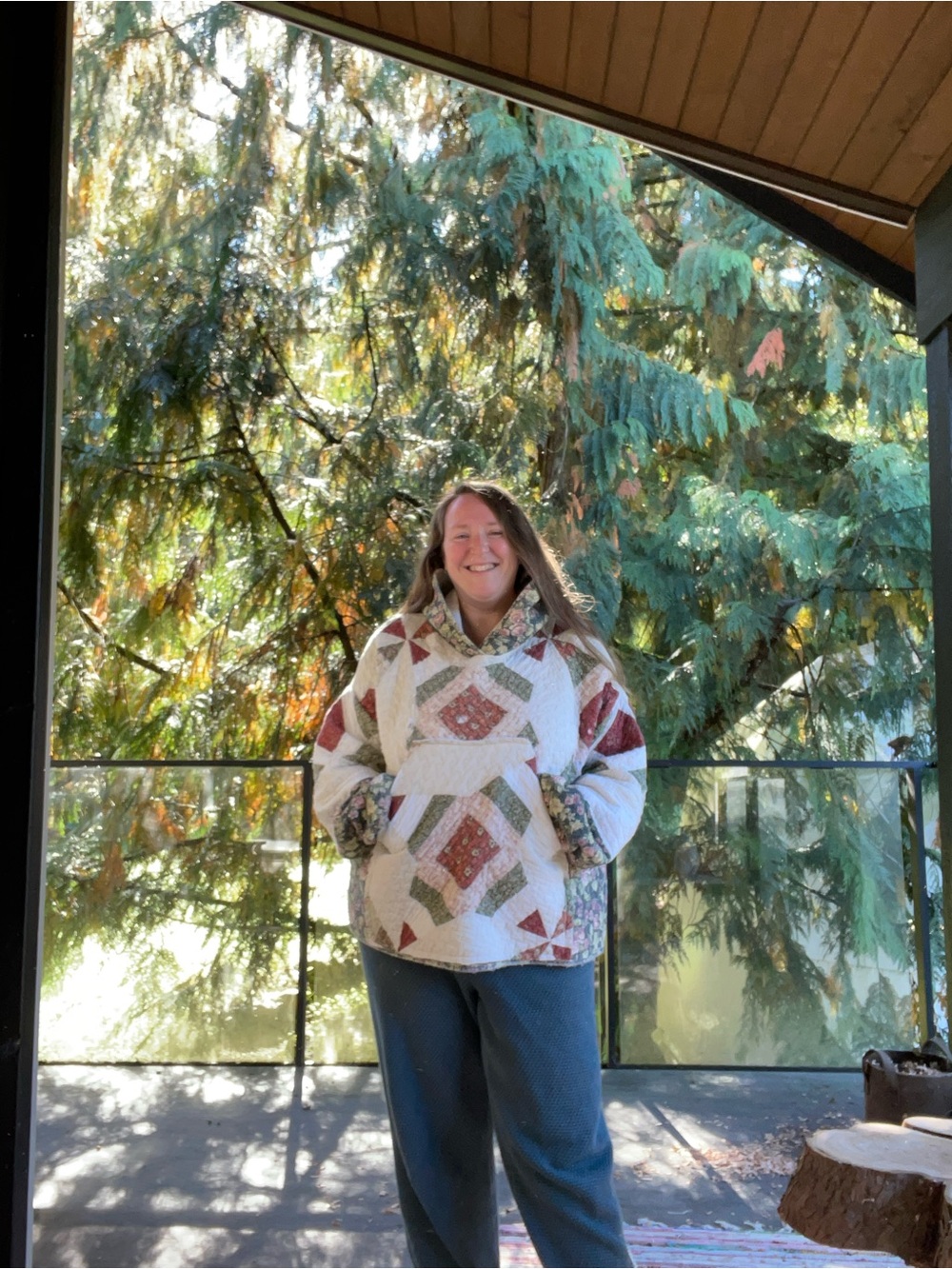 Handmade vintage geometric quilted hoodie OS